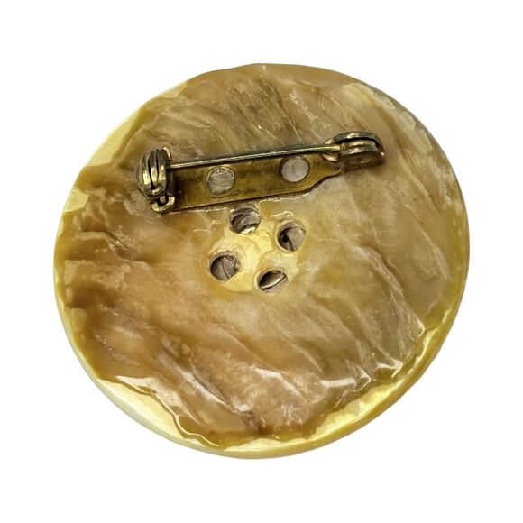 Vintage Mother Of Pearl Large Button 1.5” Artesian Brooch Pin - Picture 6 of 9